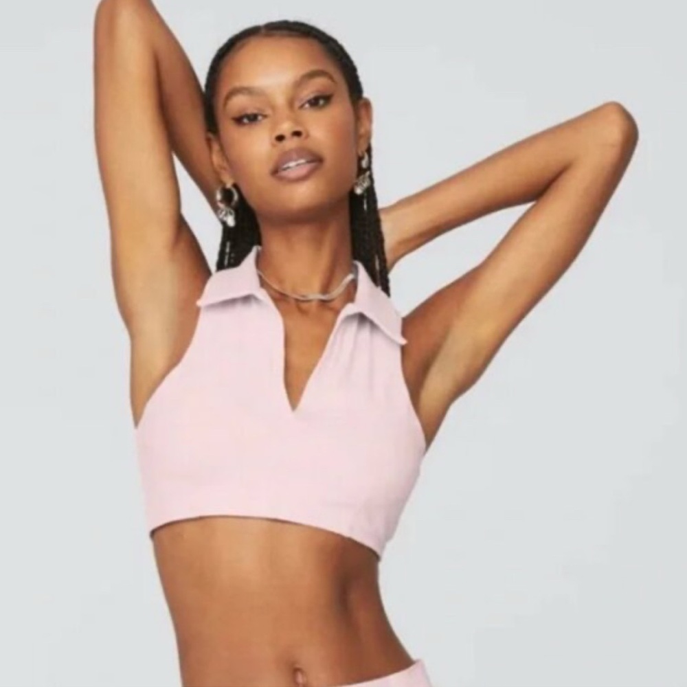 ALO Yoga Light Pink Collared Crop Top